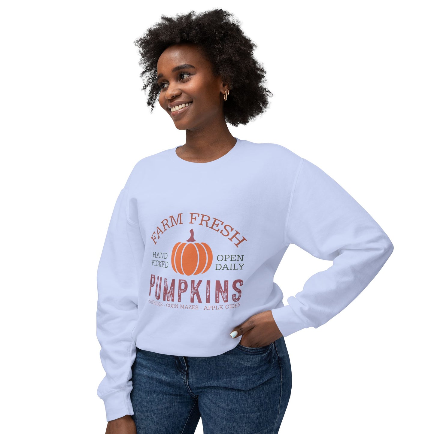 Thanksgiving Women's Unisex Lightweight Crewneck Sweatshirt Pumpkin