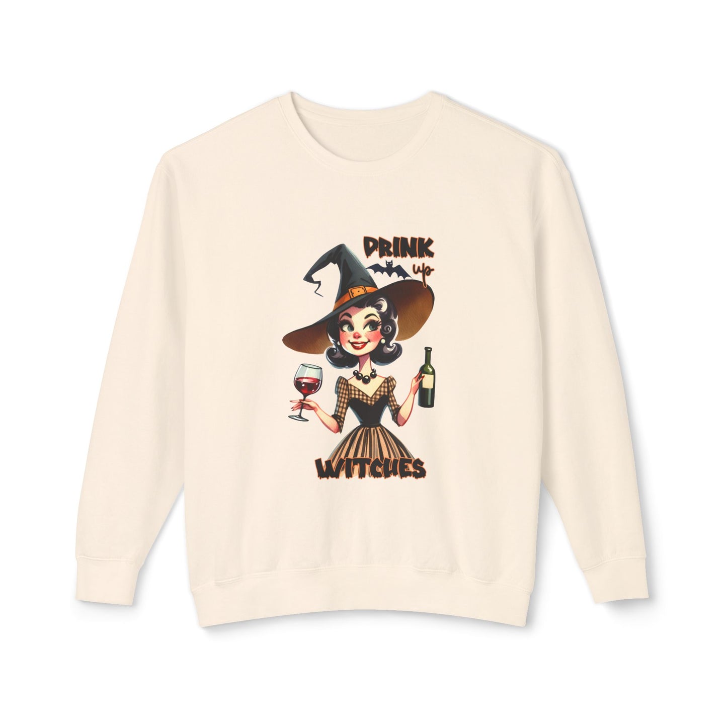 Halloween Themed  Crewneck Sweatshirt Witches and Wine Are Fine at The Halloween Time. Have a Witchy Halloween