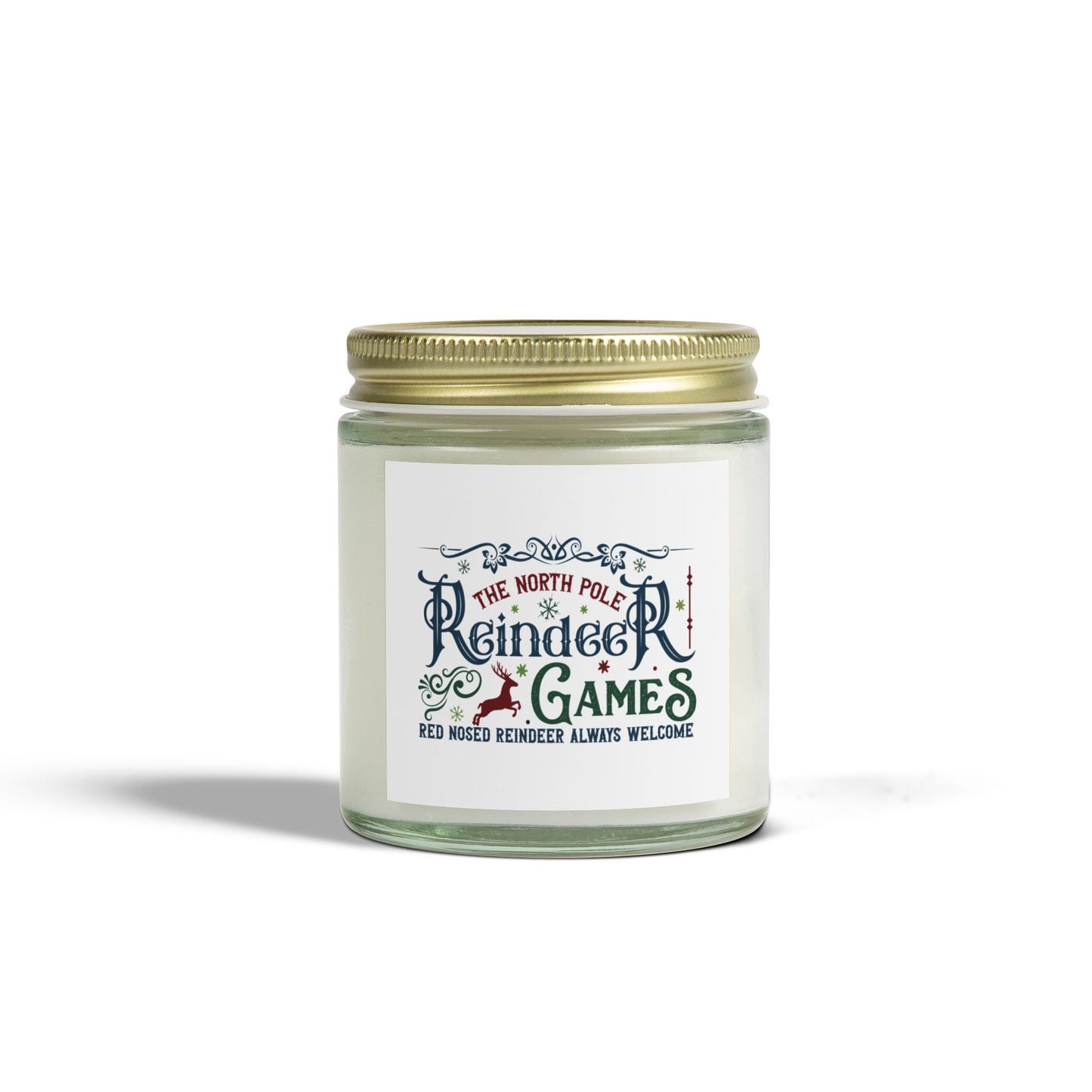 Christmas Themed Scented Candles, Coconut Apricot Wax (4oz, 9oz) Reindeer Games