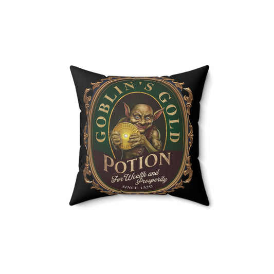 Festive Halloween Spun Polyester Square Pillow Goblins Gold Black