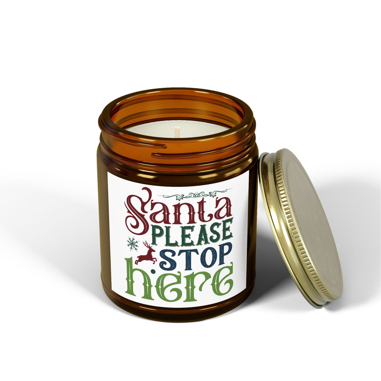 Christmas Themed Scented Coconut Apricot Candles (4oz, 9oz) Please Stop Here Santa!