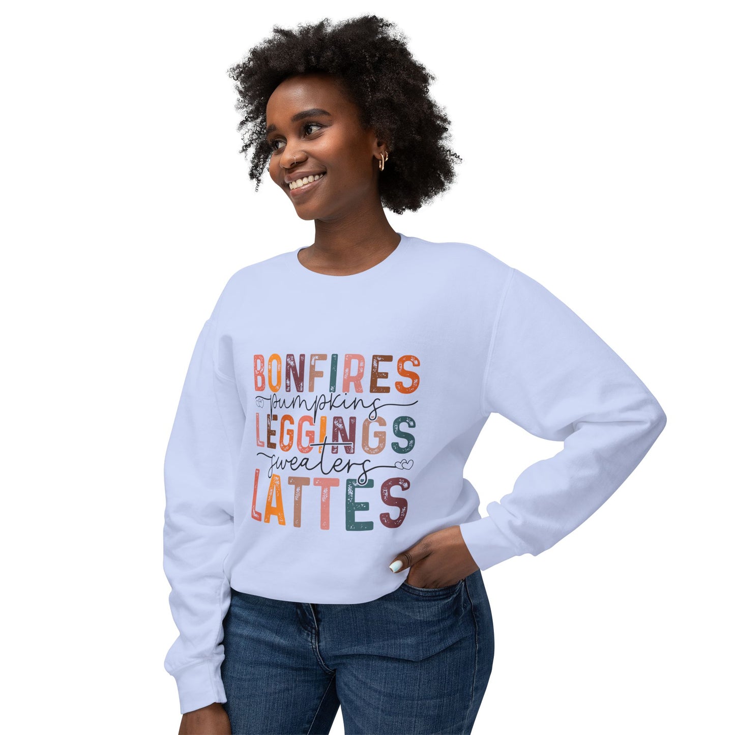 Women's Thanksgiving Unisex Lightweight Crewneck Sweatshirt Bonfires Blessings Lattes