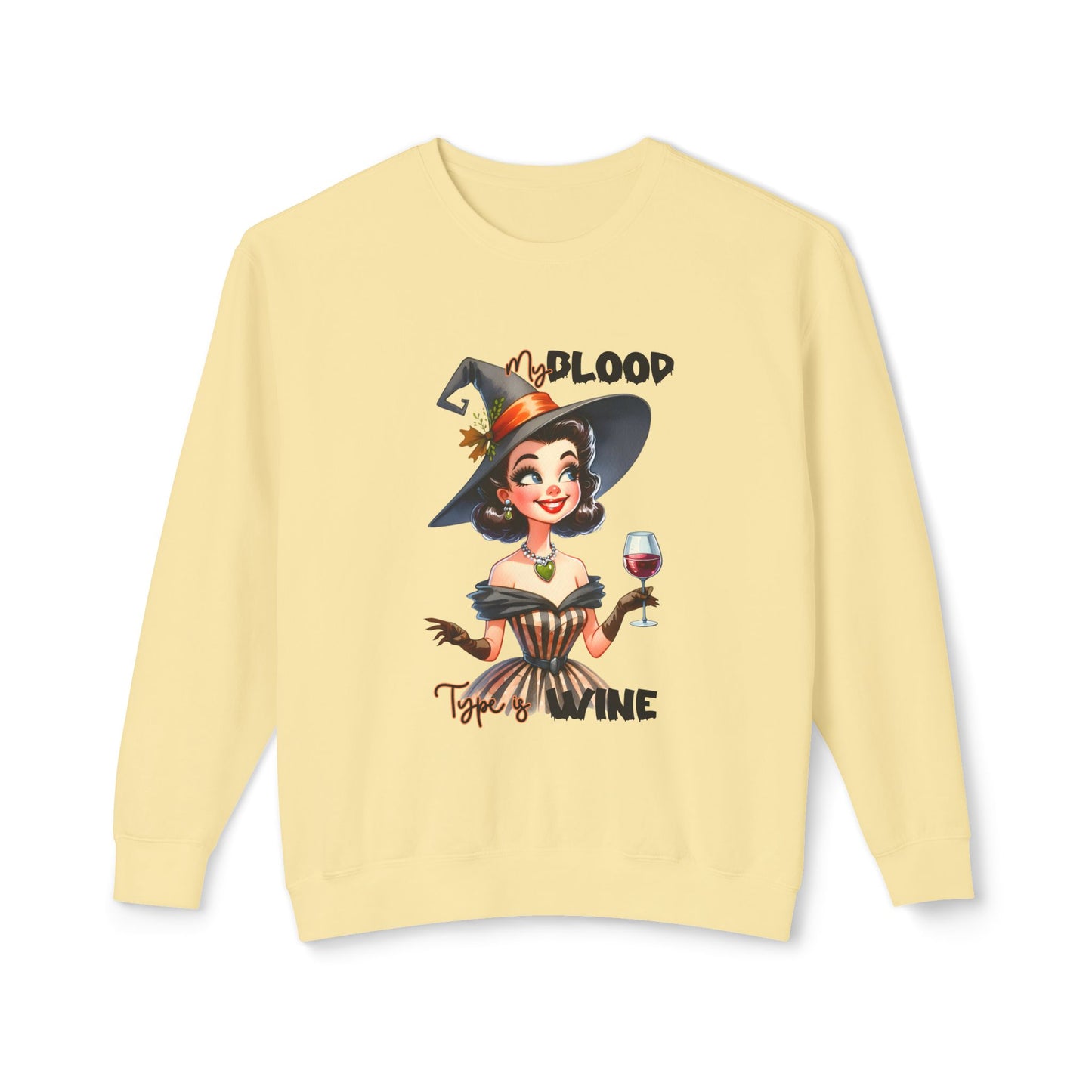 Halloween Themed Crewneck Sweatshirt Ghosts and Goblins Like Witches That Drink Wine. Safe Halloween Everyone!