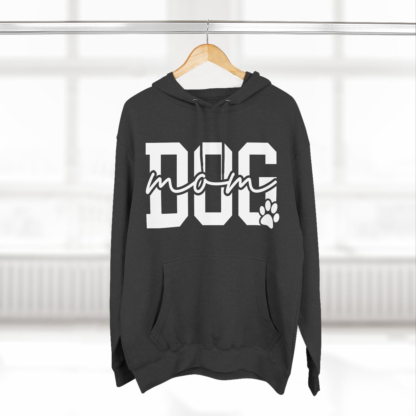 Dog Mom Hoodie — Cozy Fleece Pullover with 'Dog Mom' Script & Paw Graphic