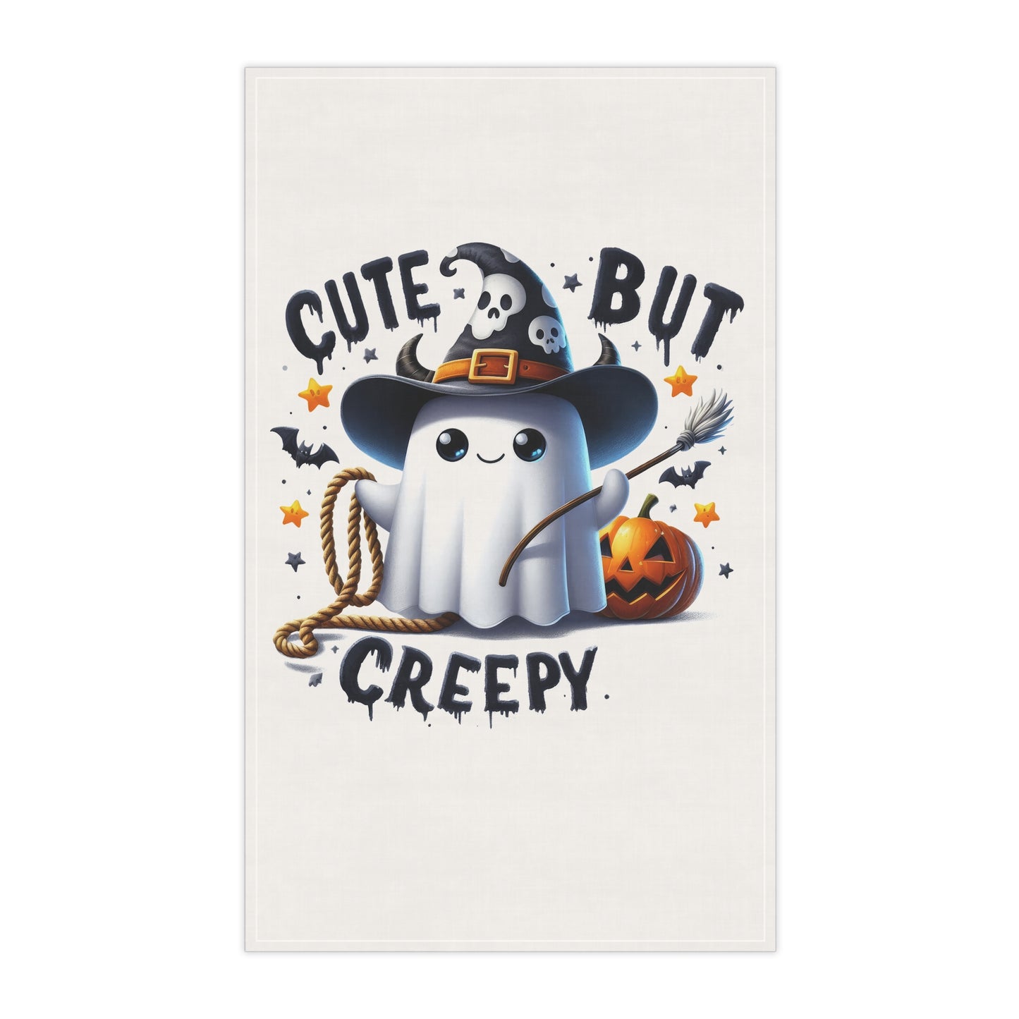 Festive Halloween Tea Towel (cotton, poly) Ghosts Can But Cute And Creepy. Trick or Treat! Stay Safe Out There.