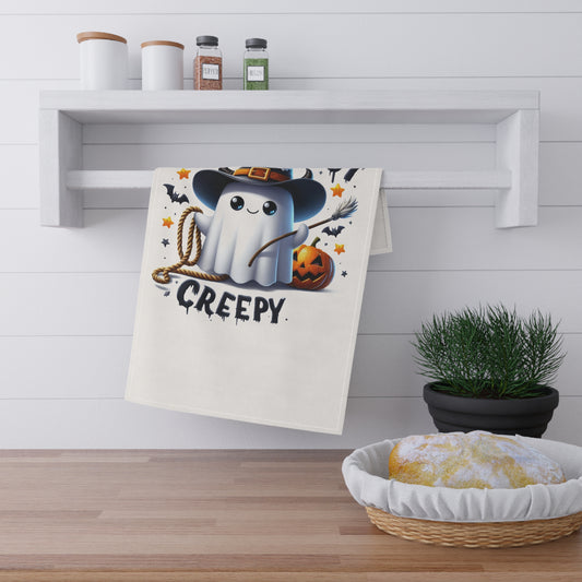 Festive Halloween Tea Towel (cotton, poly) Ghosts Can But Cute And Creepy. Trick or Treat! Stay Safe Out There.