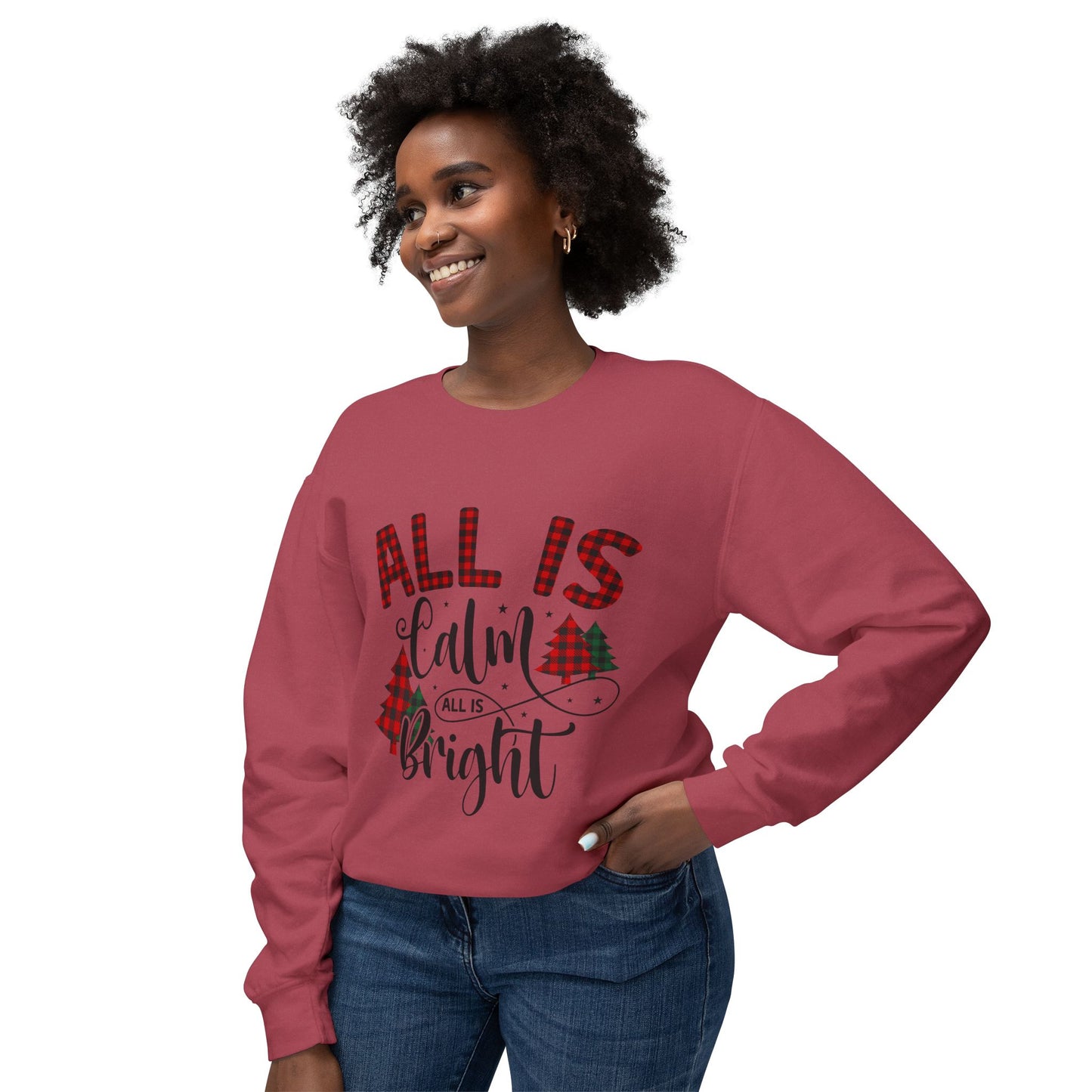 Women's Christmas Unisex Lightweight Crewneck Sweatshirt All is Clear Allis Bright