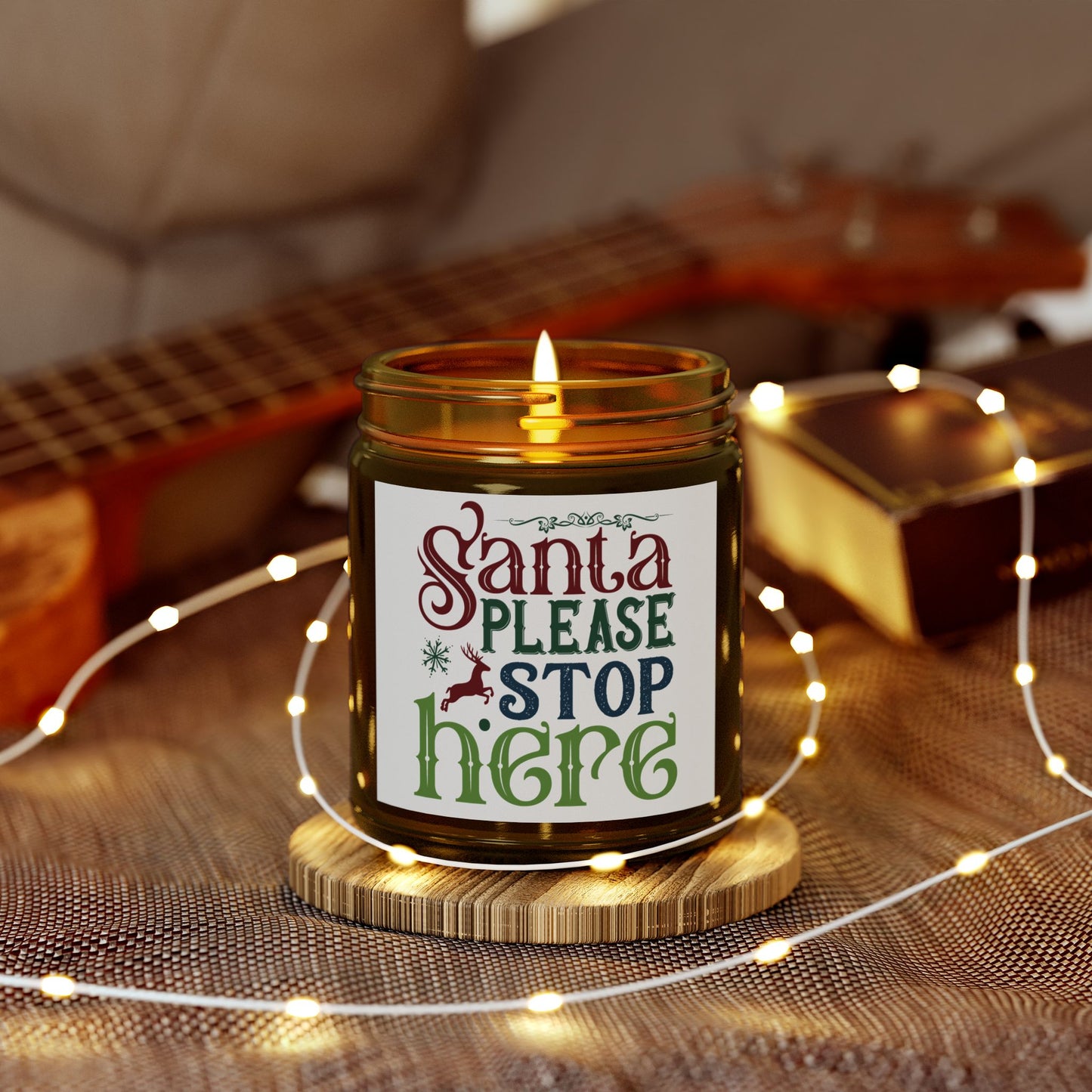 Christmas Themed Scented Coconut Apricot Candles (4oz, 9oz) Please Stop Here Santa!