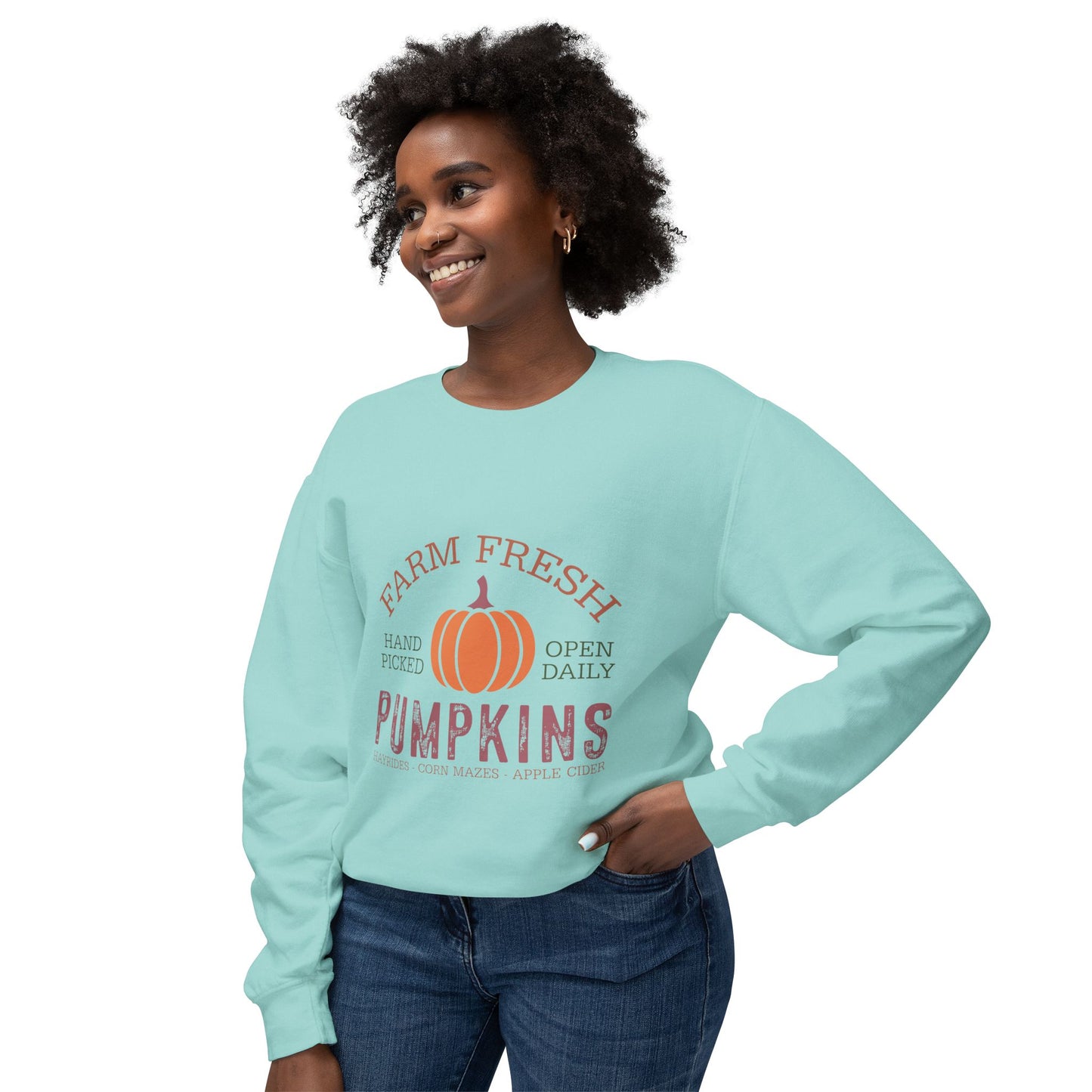 Thanksgiving Women's Unisex Lightweight Crewneck Sweatshirt Pumpkin