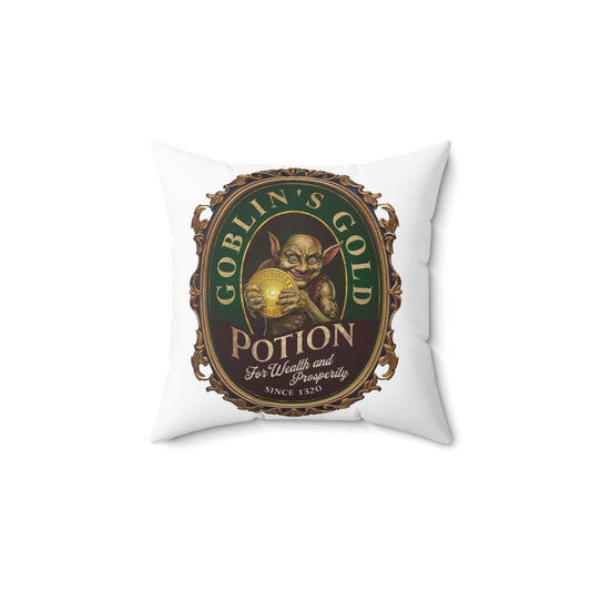 Festive Halloween Spun Polyester Square Pillow Goblins Gold Potion