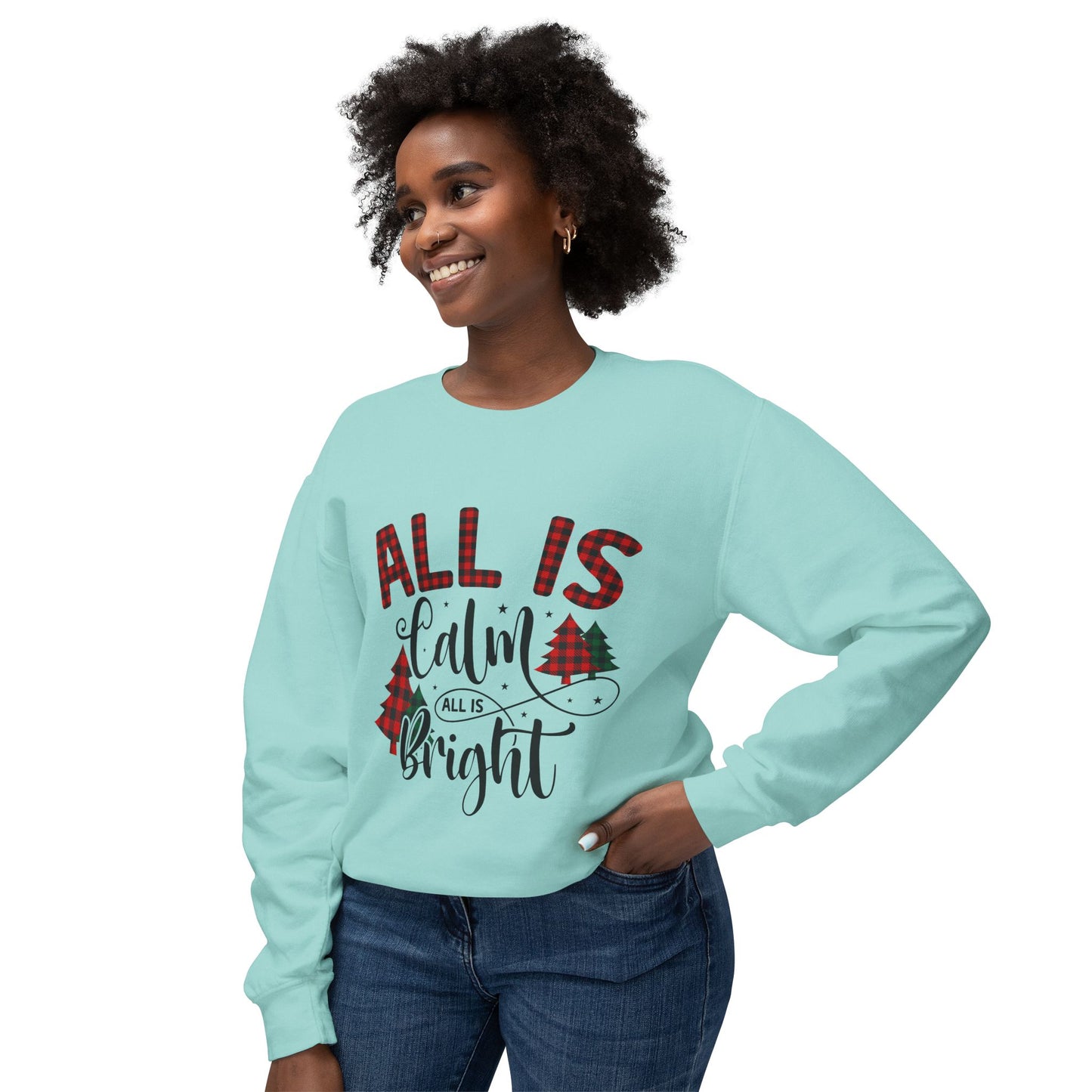 Women's Christmas Unisex Lightweight Crewneck Sweatshirt All is Clear Allis Bright