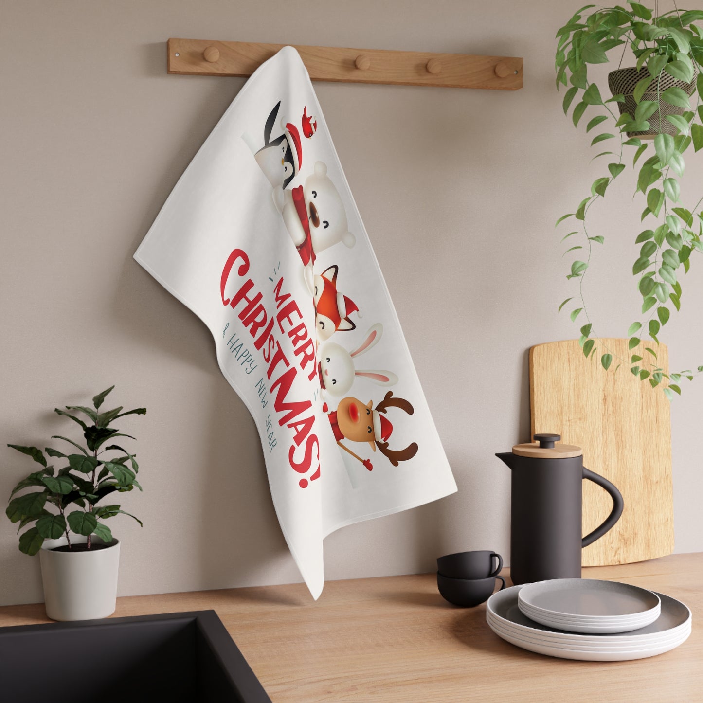 Merry Christmas and Happy New Year Kitchen Tea Towel