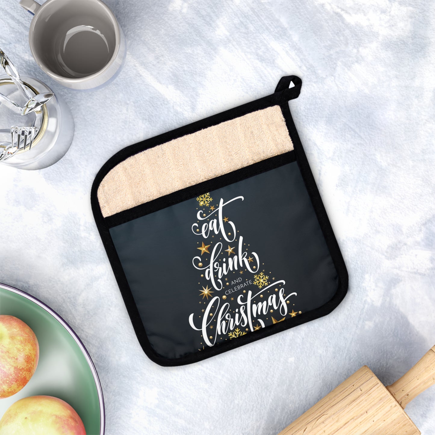 Eat Drink and Have a Very Merry Christmas Pot Holder with Pocket