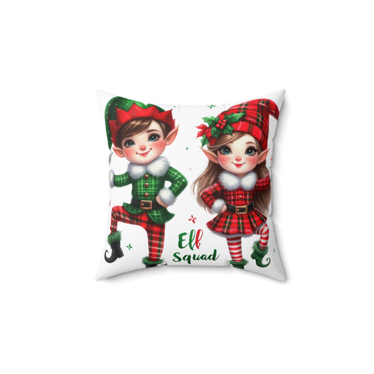 Christmas Themed Spun Polyester Square Pillow The Elf Squad at Christmas Time