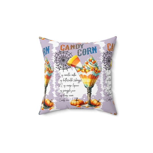 Halloween Themed Square Pillow All Over Print Design Candy Corn Drink Recipe