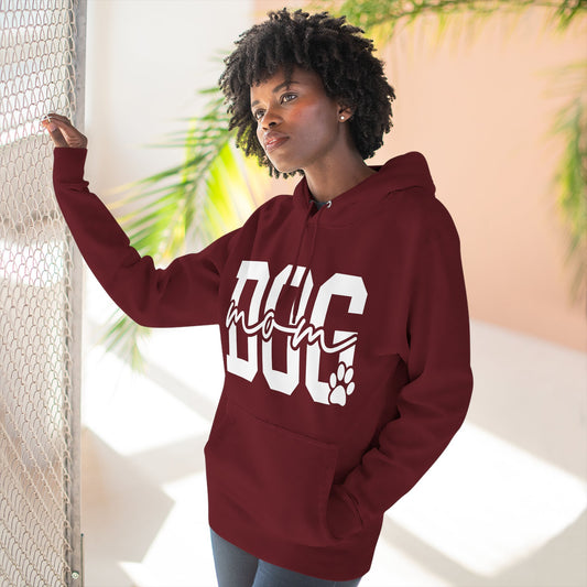 Dog Mom Hoodie — Cozy Fleece Pullover with 'Dog Mom' Script & Paw Graphic