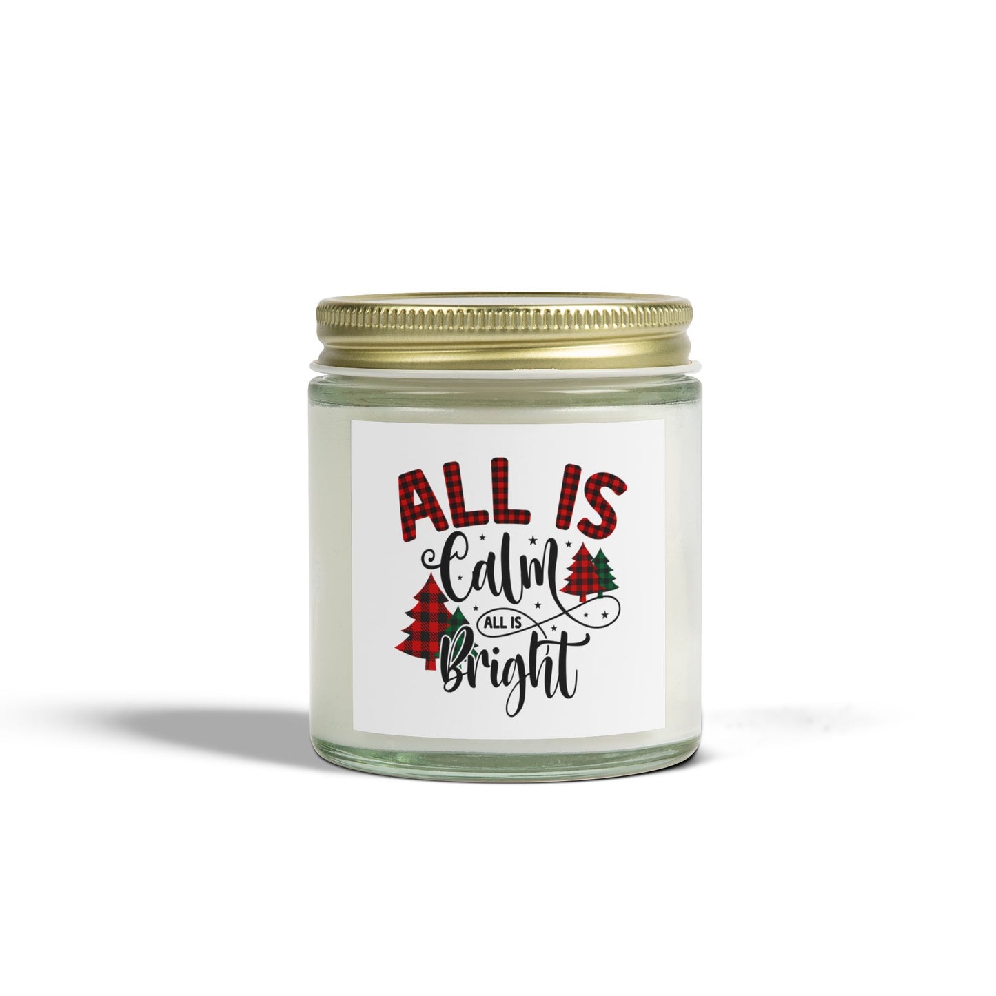 Christmas Themed Scented Candles, Coconut Apricot Wax (4oz, 9oz) All is Calm All is Bright