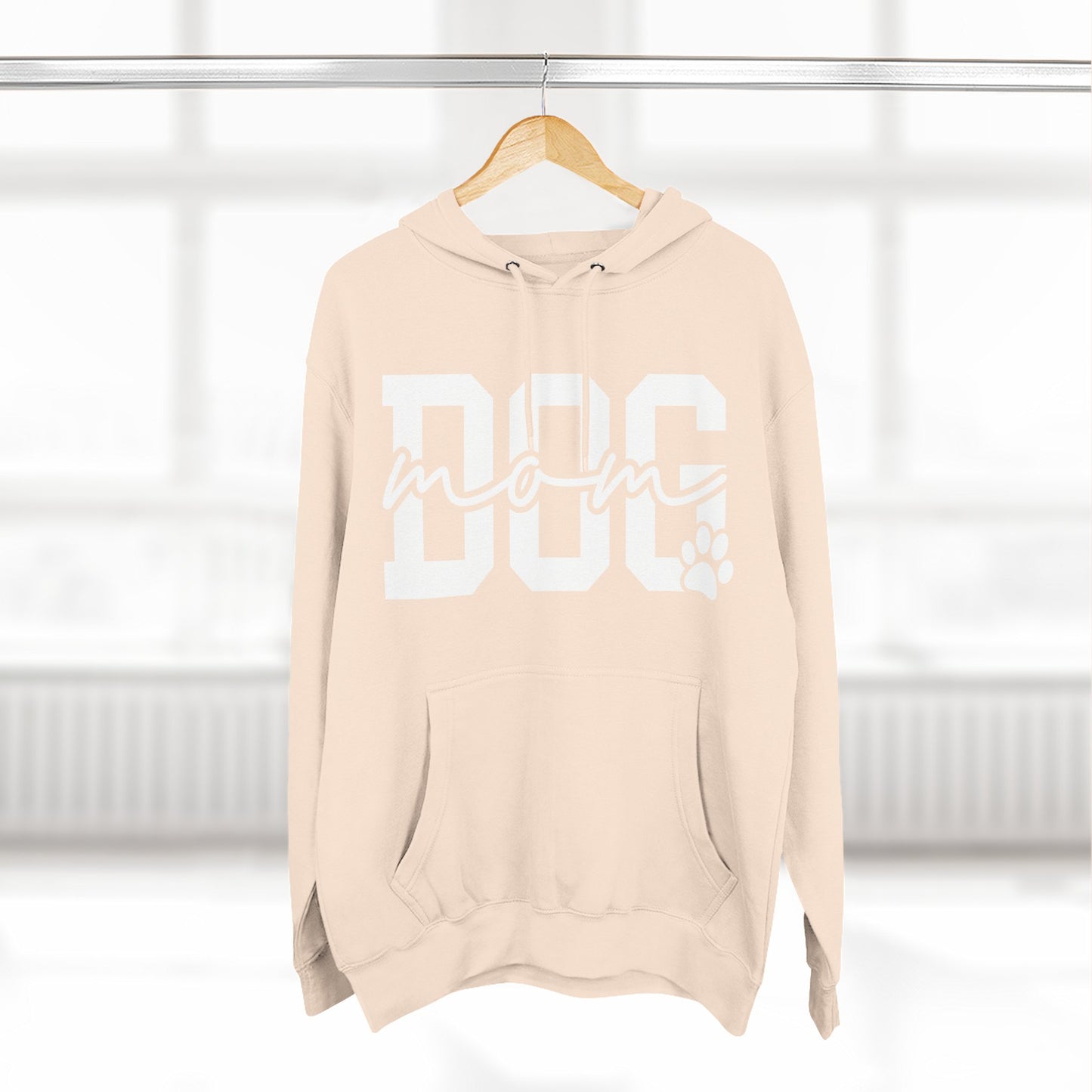 Dog Mom Hoodie — Cozy Fleece Pullover with 'Dog Mom' Script & Paw Graphic