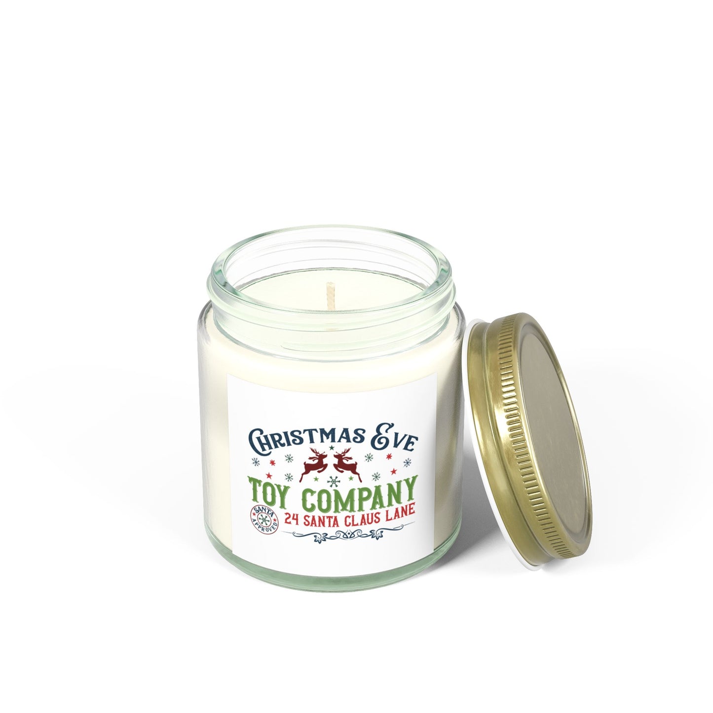 Christmas Themed Scented Candles, Coconut Apricot Wax (4oz, 9oz) Christmas Eve Toy Company