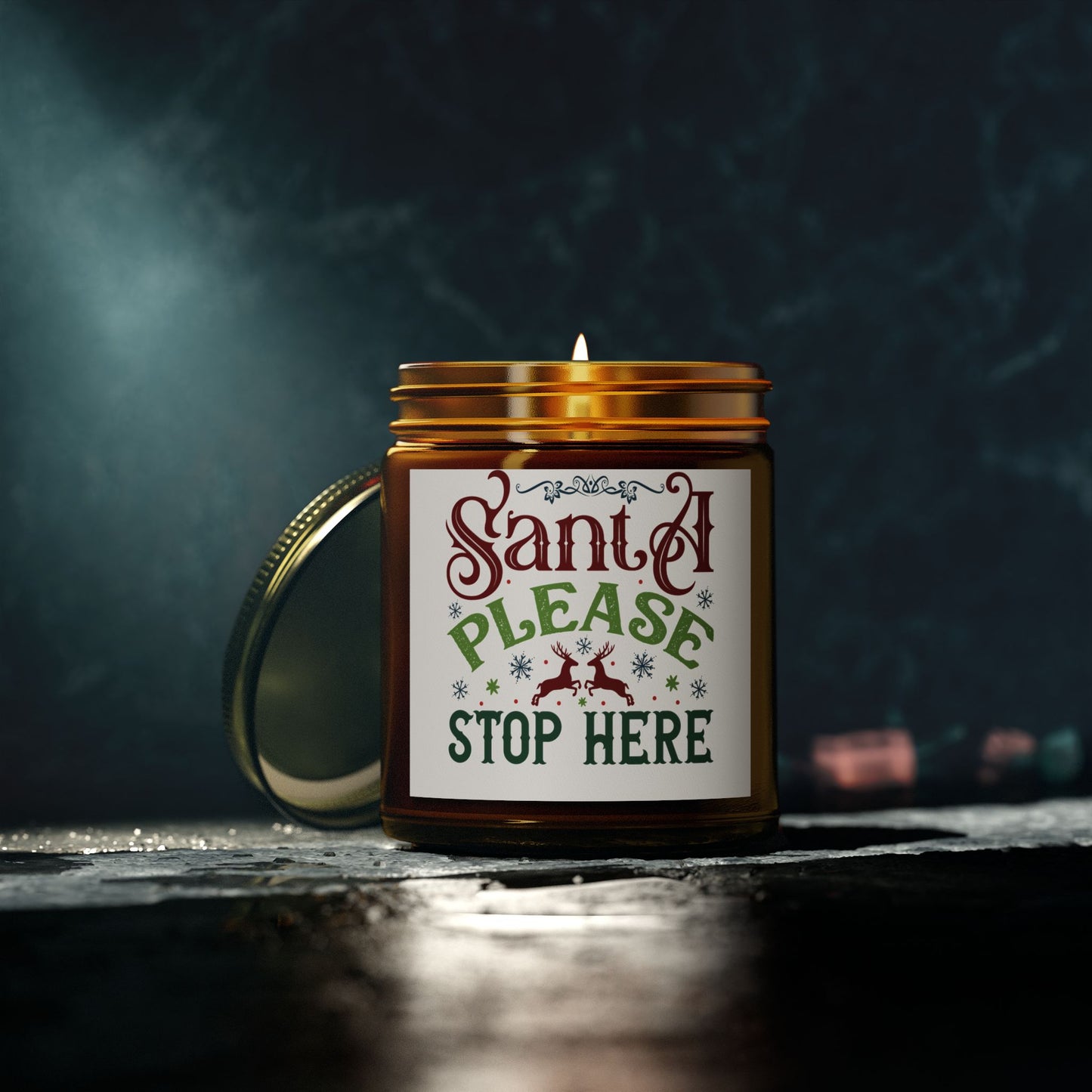 Christmas Themed Scented Coconut Apricot Candles (4oz, 9oz) Santa Please Stop Here