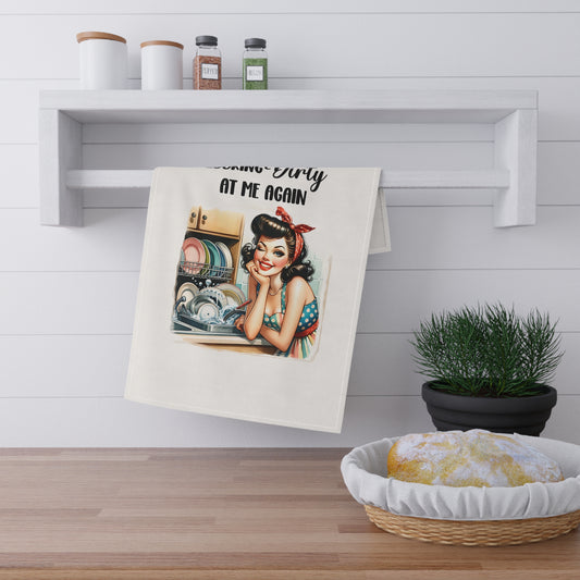 Retro Funny House Wife Tea Towels (cotton, poly) The Dishes Are Looking at Me Dirty Again