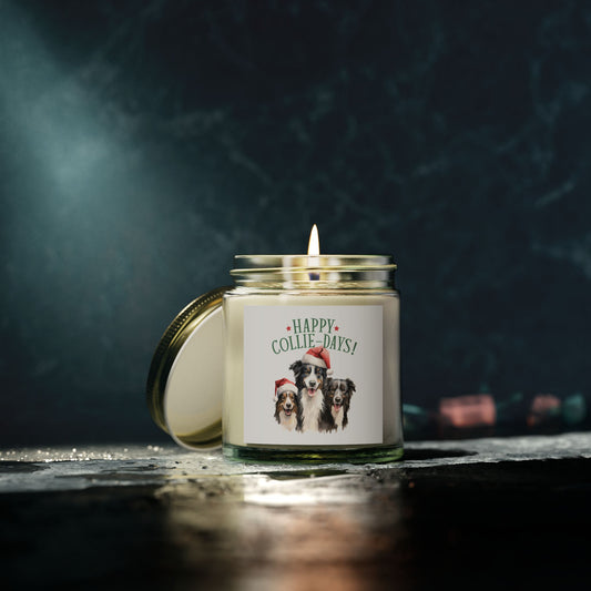 Christmas Themed Scented Candles, Coconut Apricot Wax (4oz, 9oz) Happy Dogs