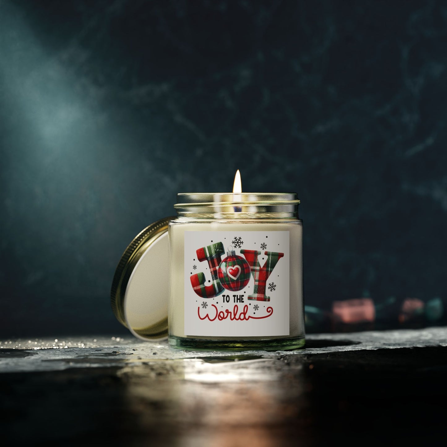 Christmas Themed Scented Candles, Coconut Apricot Wax (4oz, 9oz) Joy To The World