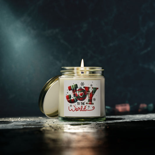 Christmas Themed Scented Candles, Coconut Apricot Wax (4oz, 9oz) Joy To The World