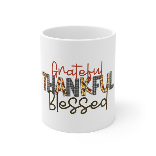 Festive Thanksgiving Ceramic Mug 11oz Grateful Thankful Blessed During The Holidays