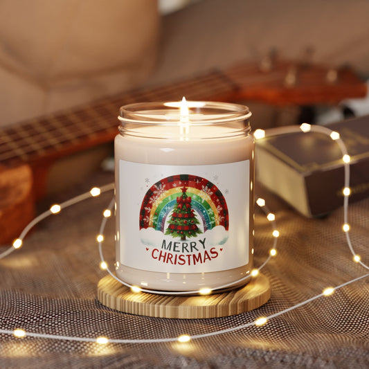 Christmas Themed Scented Soy Candle, 9oz Merry Christmas and Christmas Trees