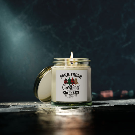 Christmas Themed Scented Candles, Coconut Apricot Wax (4oz, 9oz) Farm Fresh Christmas Trees