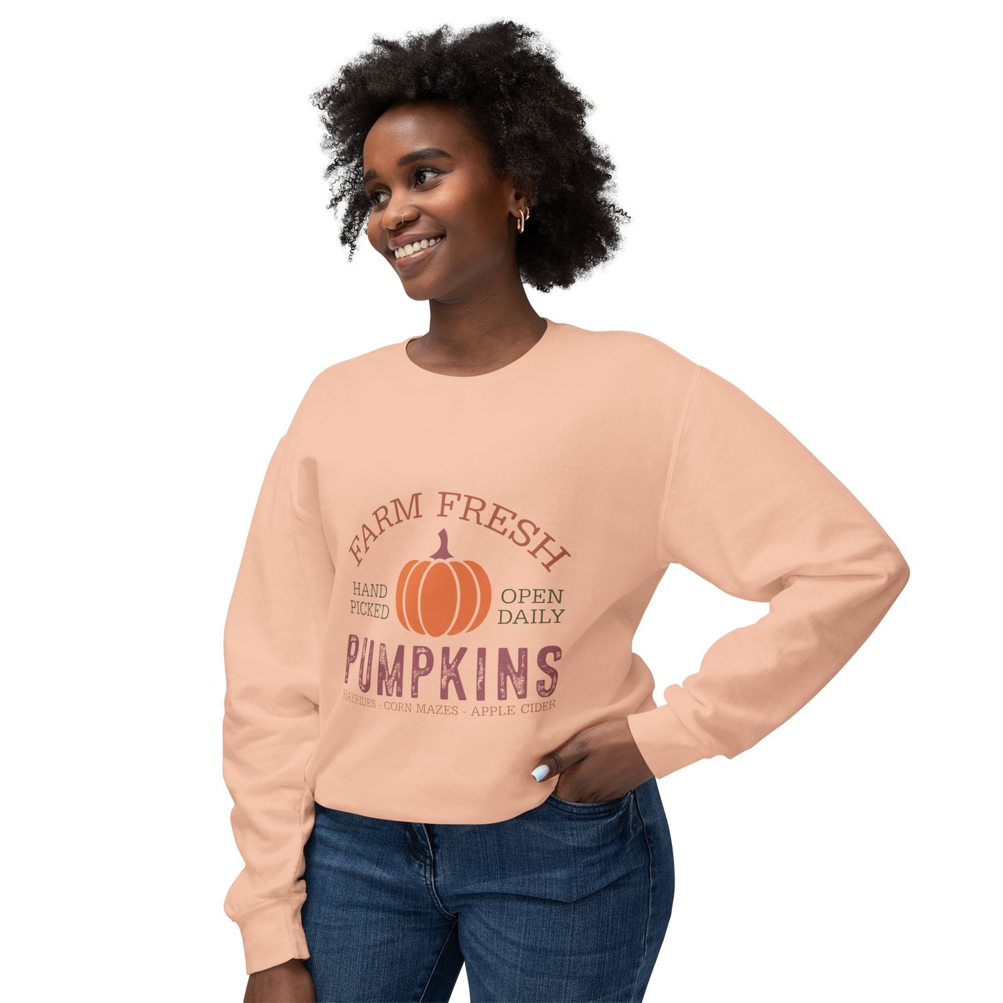 Thanksgiving Women's Unisex Lightweight Crewneck Sweatshirt Pumpkin