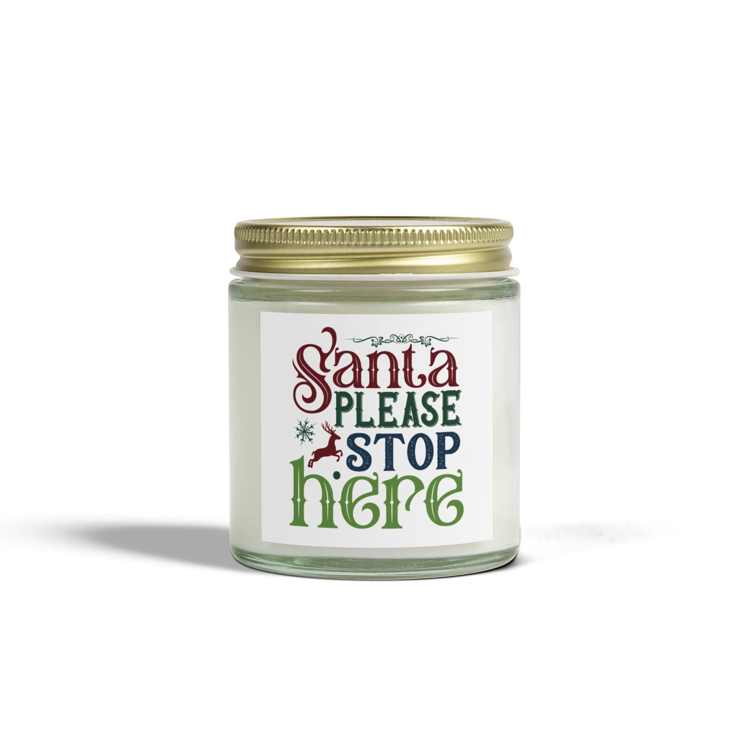 Christmas Themed Scented Coconut Apricot Candles (4oz, 9oz) Please Stop Here Santa!