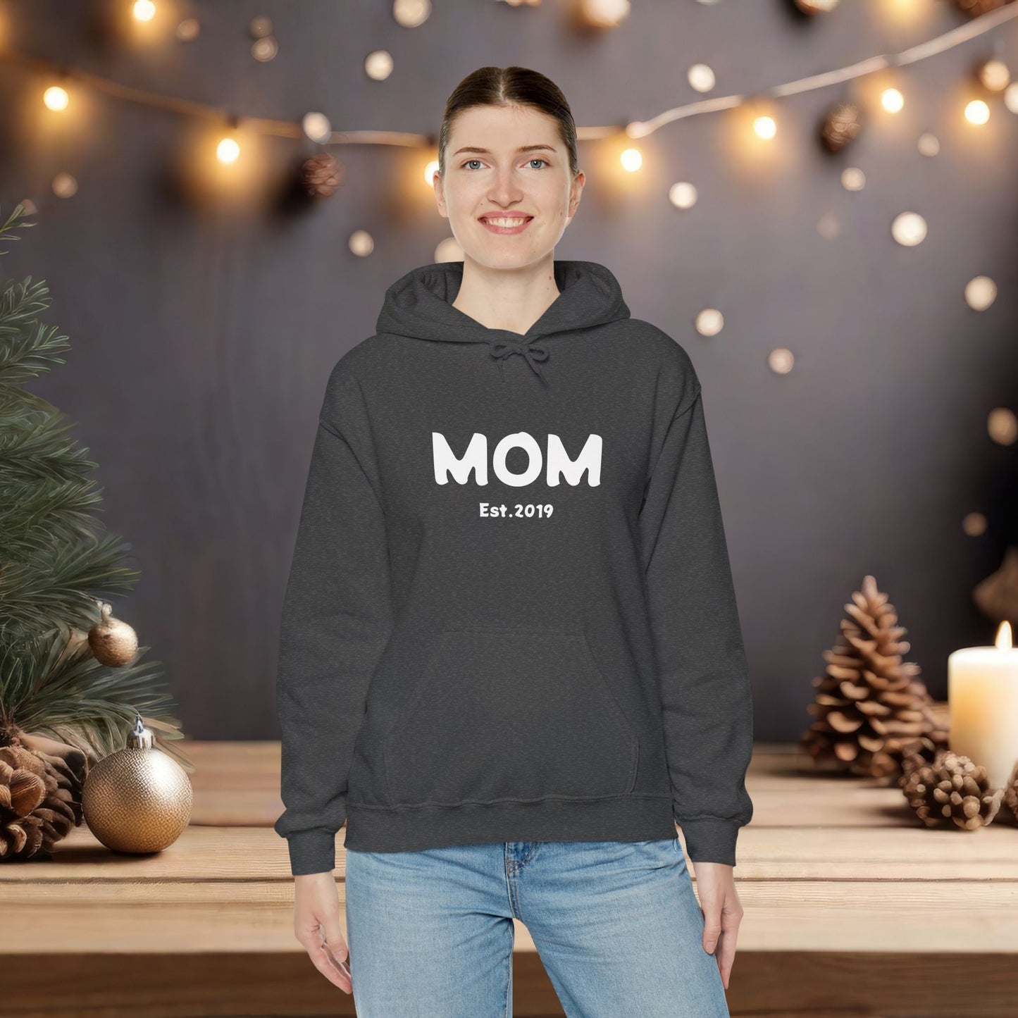 MOM Est.2019 Unisex Heavy Blend™ Hooded Sweatshirt Hoodies For New Moms 2019