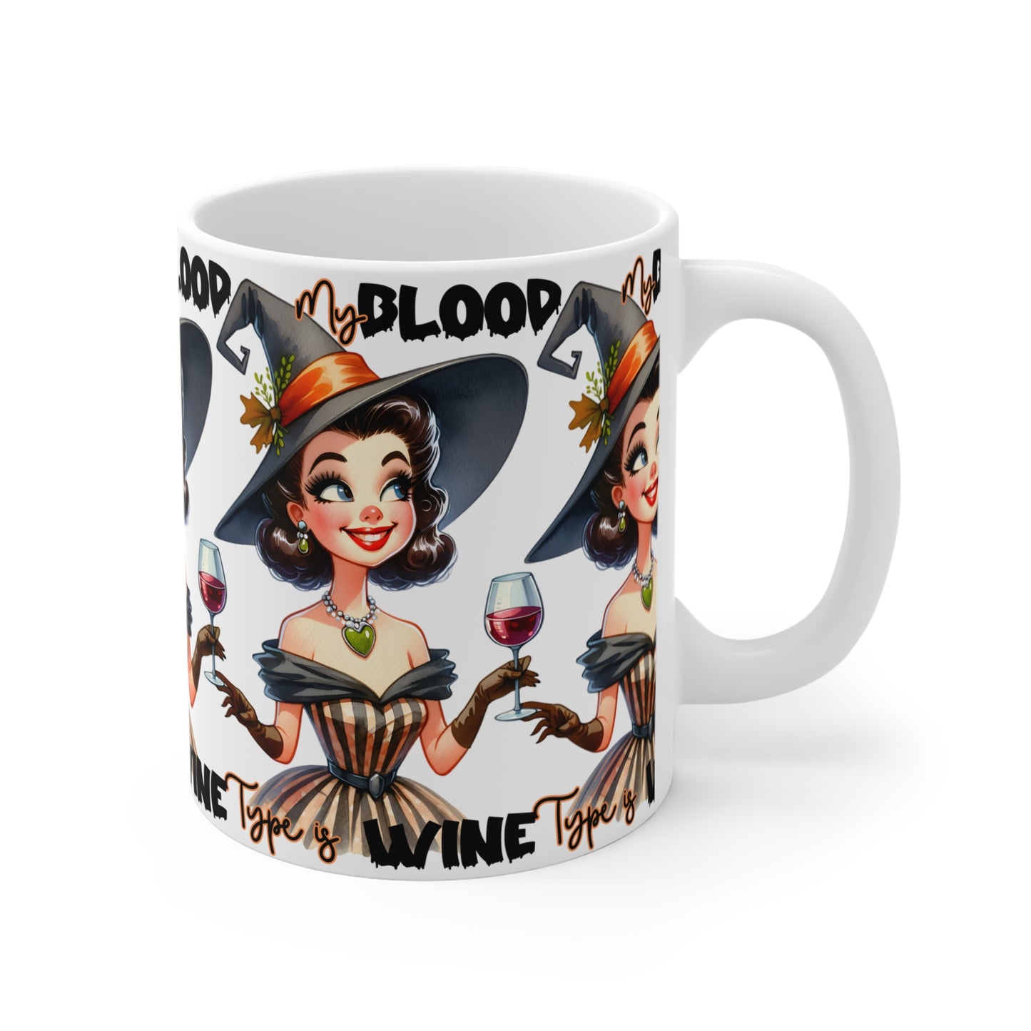 Festive Halloween Ceramic Mug 11oz This Witches Blood Type is Wine