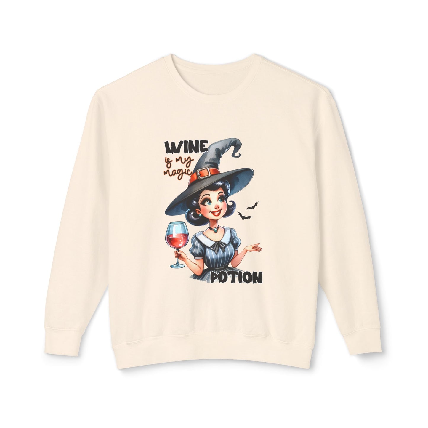 Halloween Themed Crewneck Sweatshirt Witches Drinking Wine With Goblins and Ghouls at Halloween Time