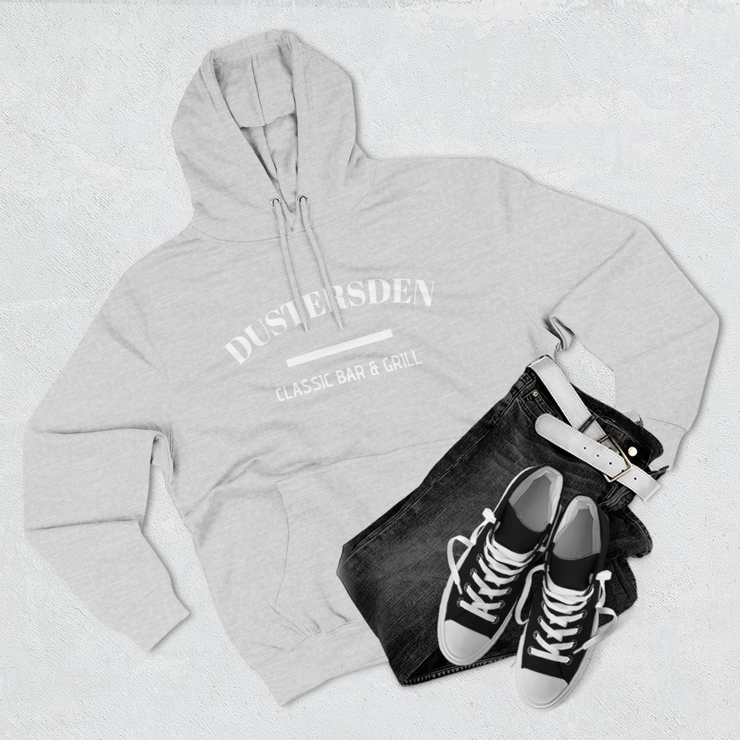 Dusty’s Den Classic Bar & Grill Hoodie — Vintage Pub Logo Fleece Hoodie