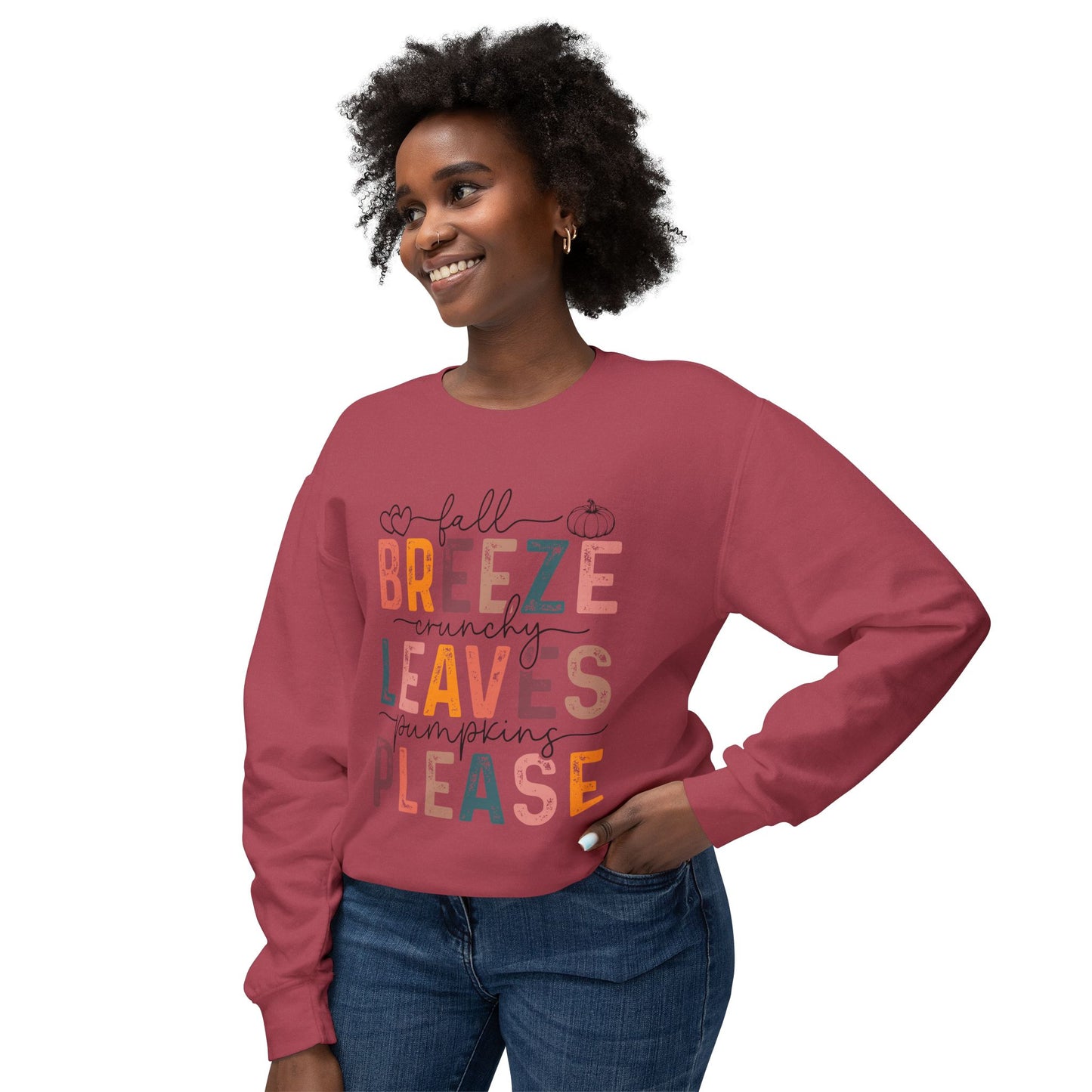 Women's Thanksgiving Unisex Lightweight Crewneck Sweatshirt Breeze Leaves Please