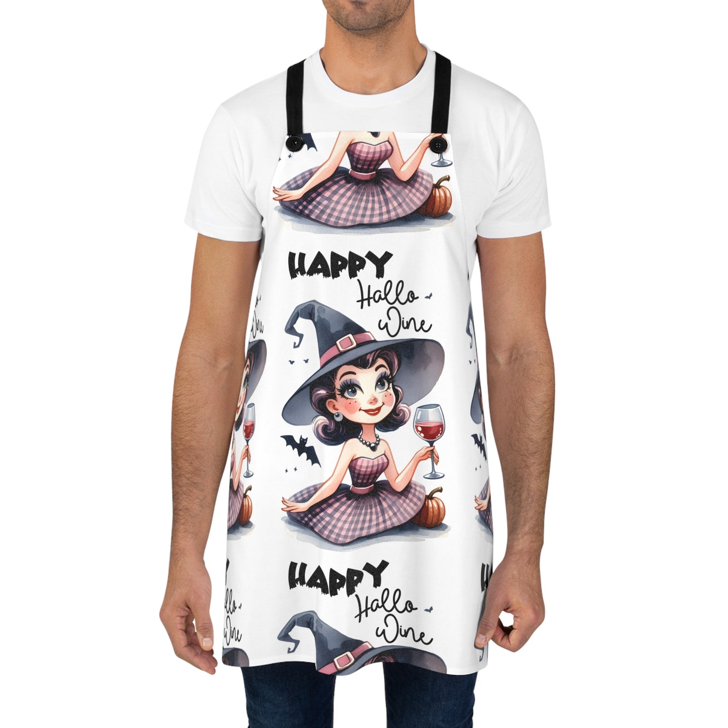 Halloween Themed Apron All Over Print Design Lets Get Cooking and Drinking Wine. Trick or Treat!