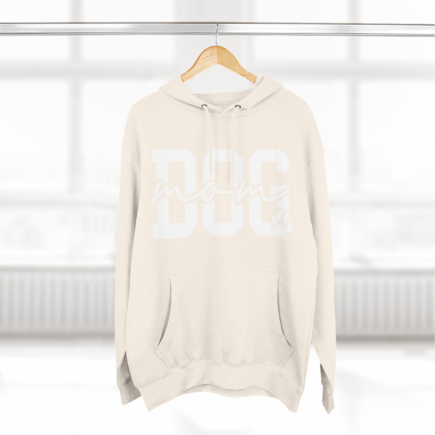 Dog Mom Hoodie — Cozy Fleece Pullover with 'Dog Mom' Script & Paw Graphic
