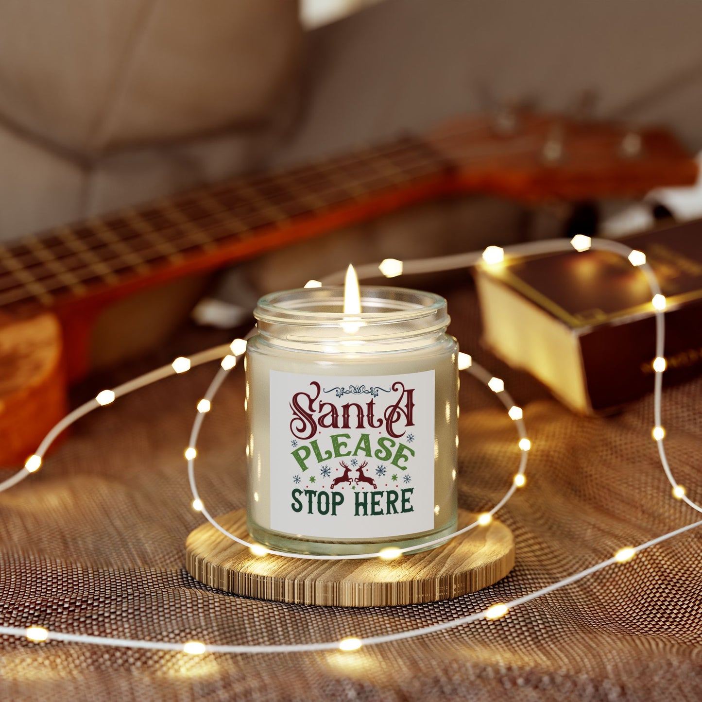 Christmas Themed Scented Coconut Apricot Candles (4oz, 9oz) Santa Please Stop Here