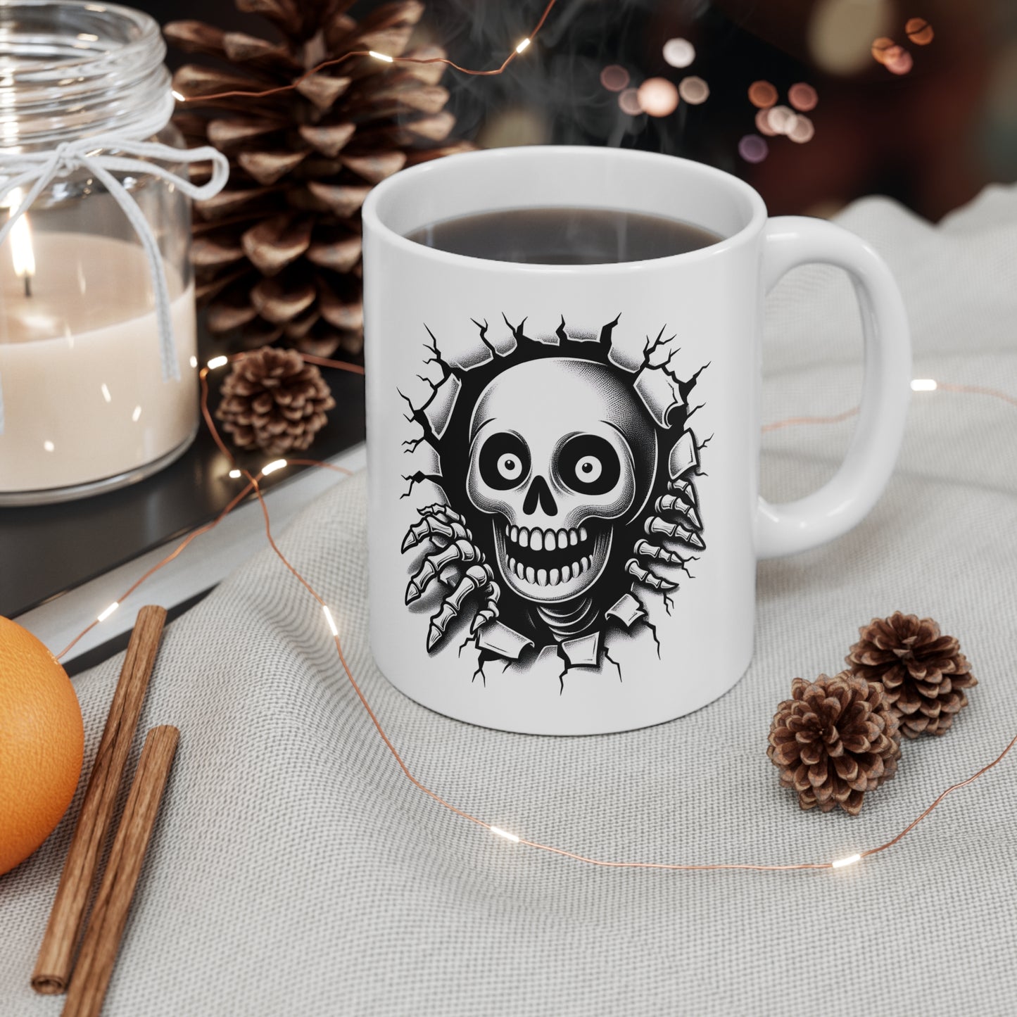 Festive Halloween Ceramic Mug 11oz Spooky Skeleton is Coming for Ya!