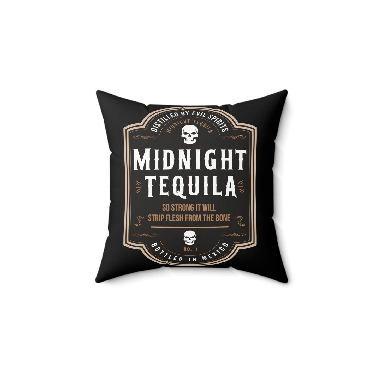 Festive Halloween Spun Polyester Square Pillow Midnight Tequila in Black