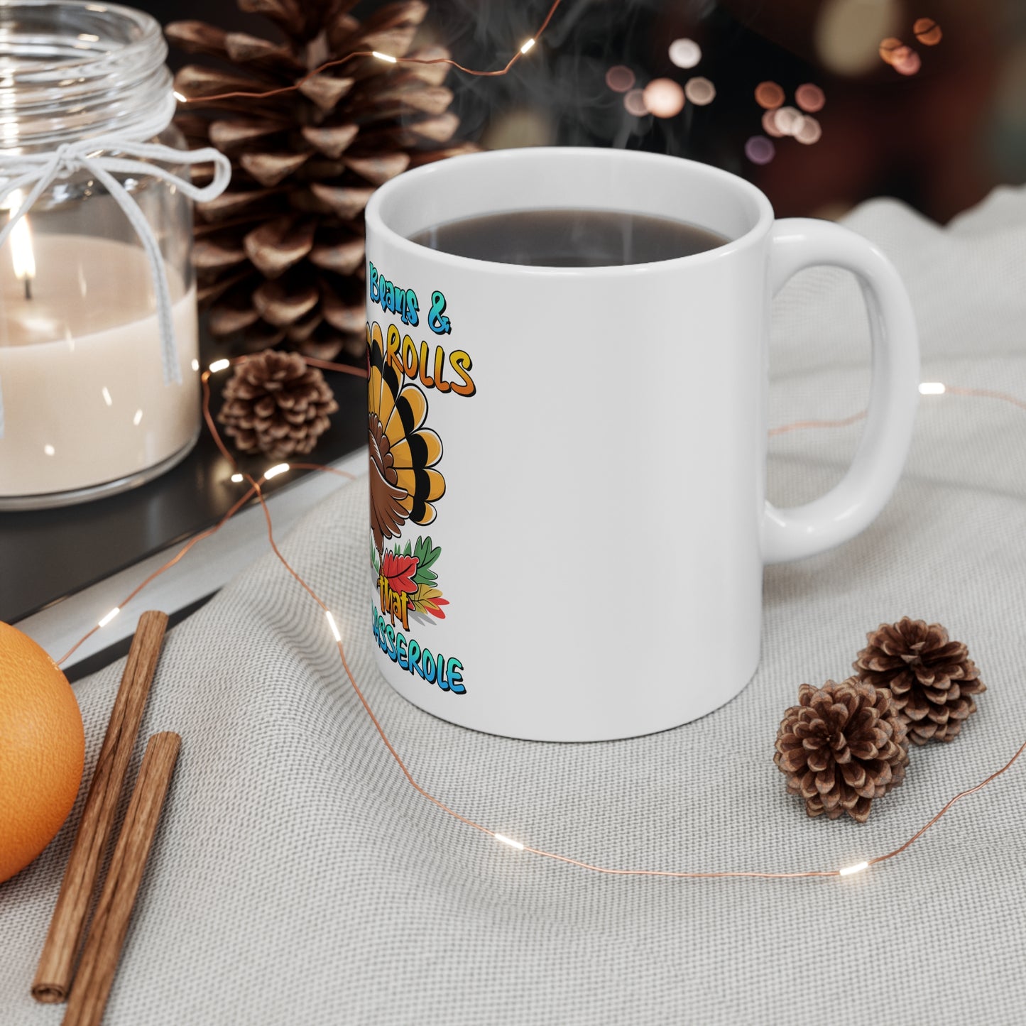 Festive Thanksgiving Ceramic Mug 11oz Turkey Gravy and Rolls Lets Bake a Casserole