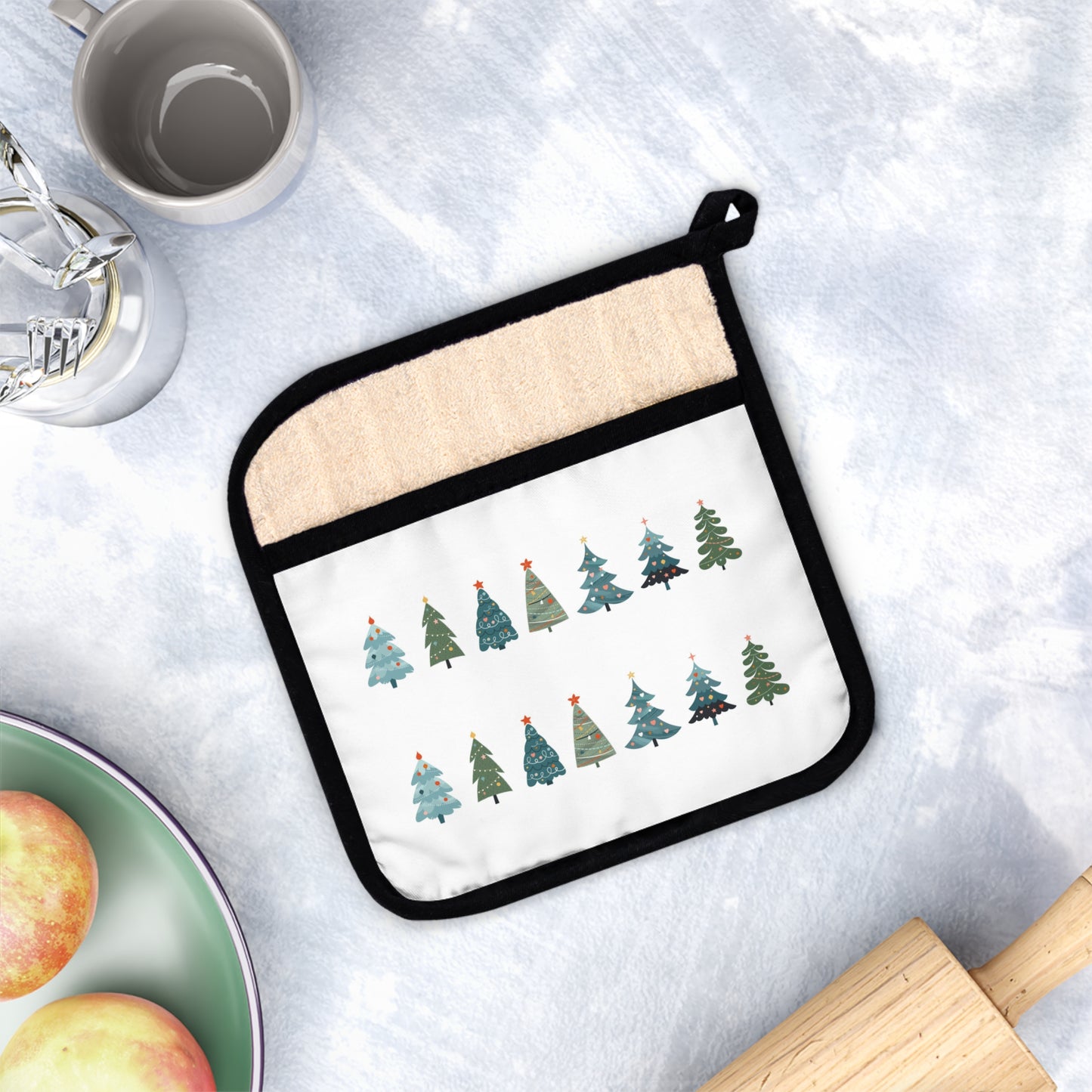 A Row of Christmas Trees Pot Holder with Pocket