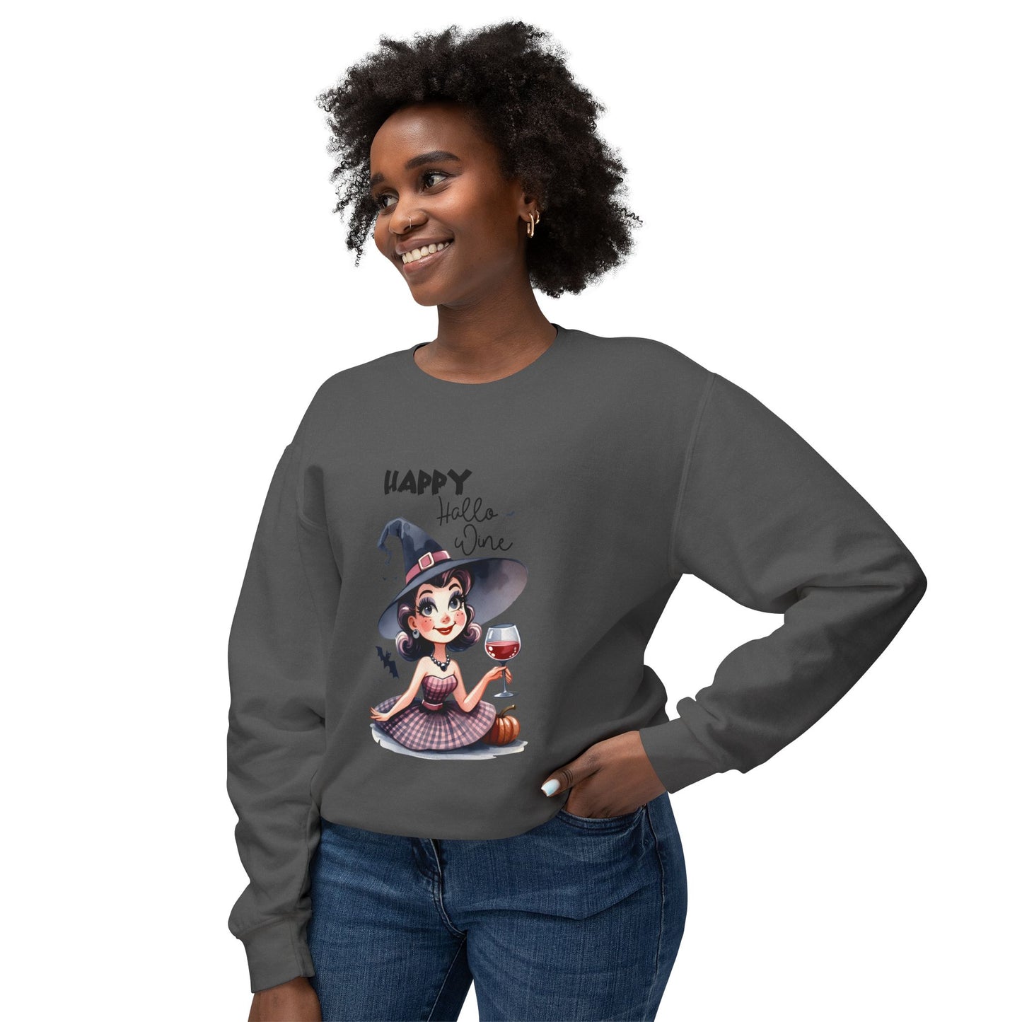 Halloween Themed Crewneck Sweatshirt Wine Is Very Fine For Witches at Halloween Time