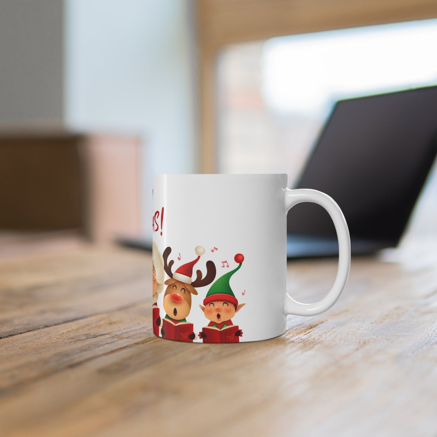 Santa and His Elves Wishing You a Very Merry Christmas Hot Beverage Mug 11oz