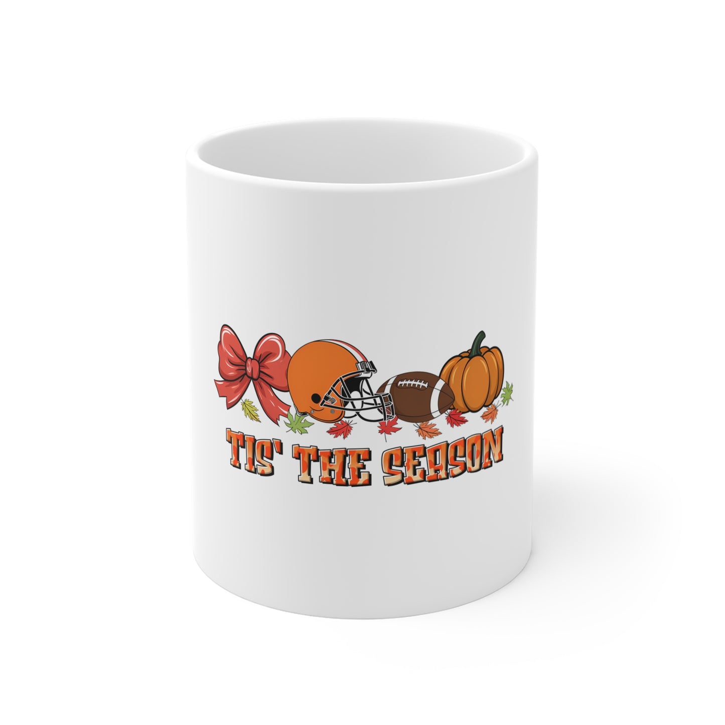 Festive Thanksgiving Ceramic Mug 11oz Tis The Season For Football and Pumpkins