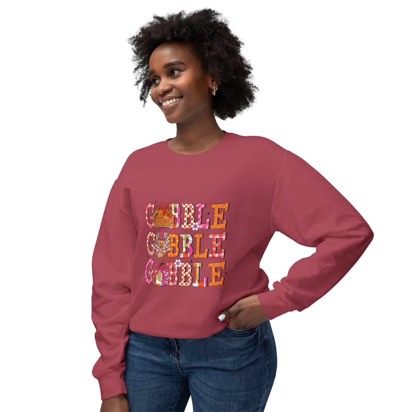 Women's Thanksgiving Unisex Lightweight Crewneck Sweatshirt Turkeys Go Gobble Gobble Gobble