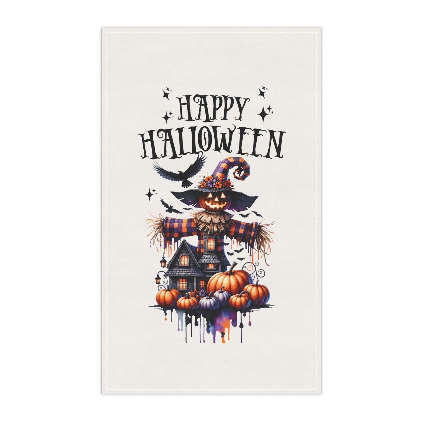 Festive Halloween Tea Towel (cotton, poly) Scarecrows and Halloween Go Together